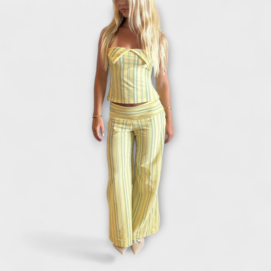 Anastasia - Ensemble pantalon à rayures vert clair