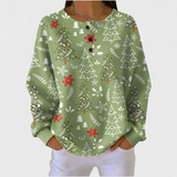 Das Ingrid | Grüner Pullover mit Weihnachtsbaum-Muster