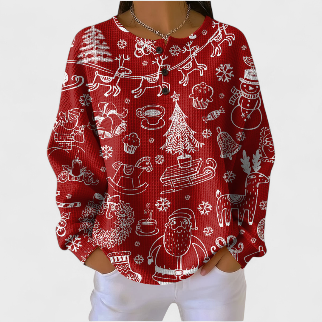 Das Karla | Roter Pullover mit nordischem Weihnachtsmuster