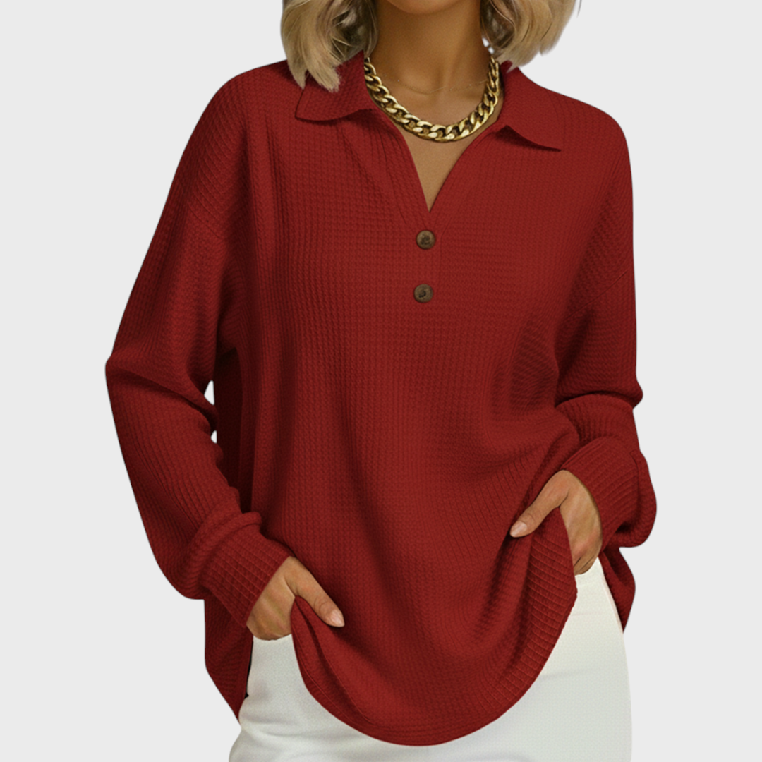 Das Laura | Oranger Pullover mit Polo-Kragen