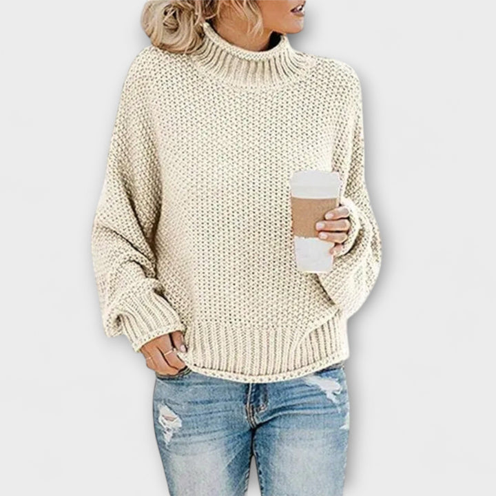 Fleur Rousse - Pull épais à col roulé couleur crème