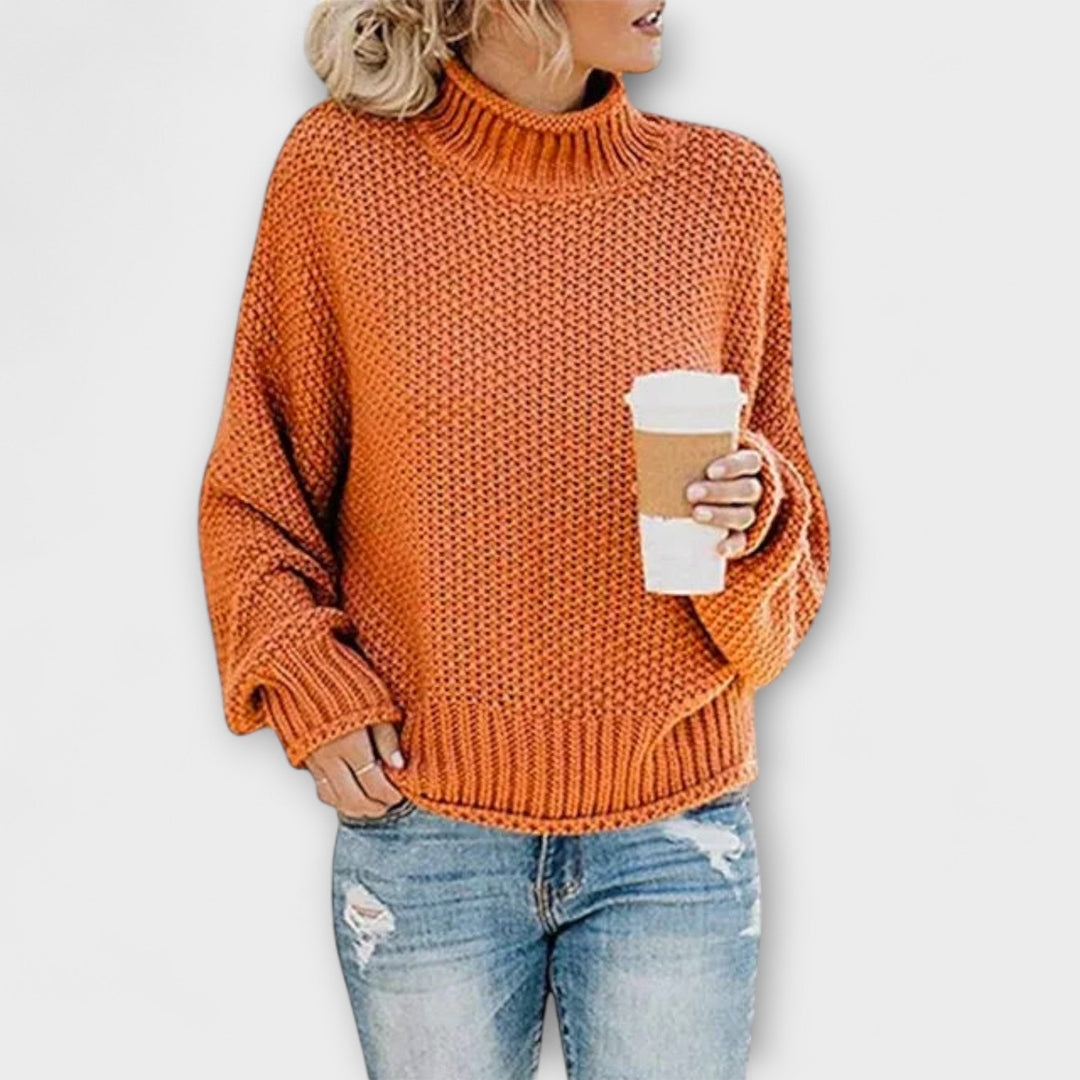 Fleur Rousse - Pull épais à col roulé couleur crème