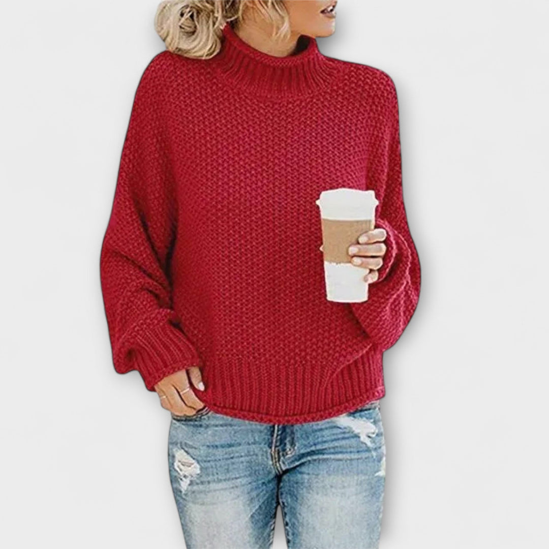 Fleur Rousse - Pull épais à col roulé couleur crème