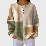 Das Luna | Beiger Pullover mit Streifen- und Patchworkmuster