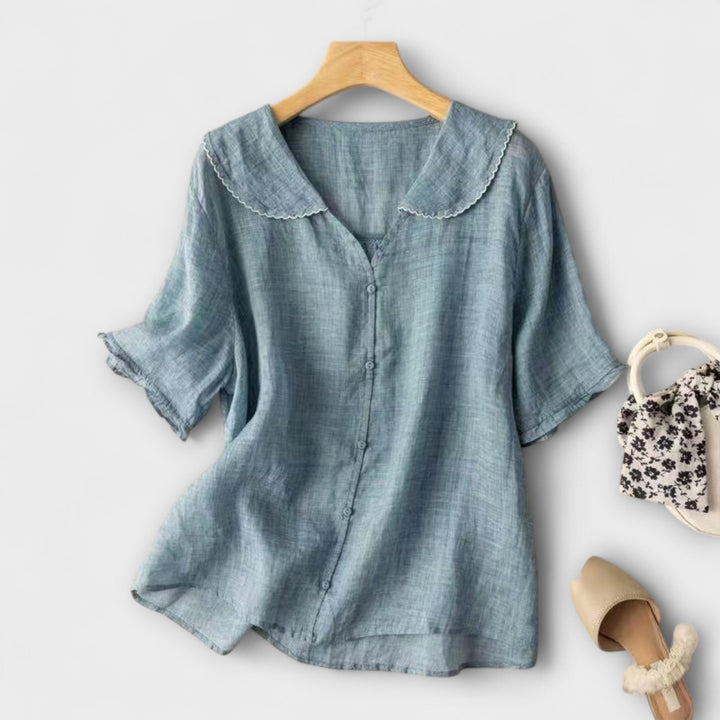 Brenda - Camicia in lino verde con colletto