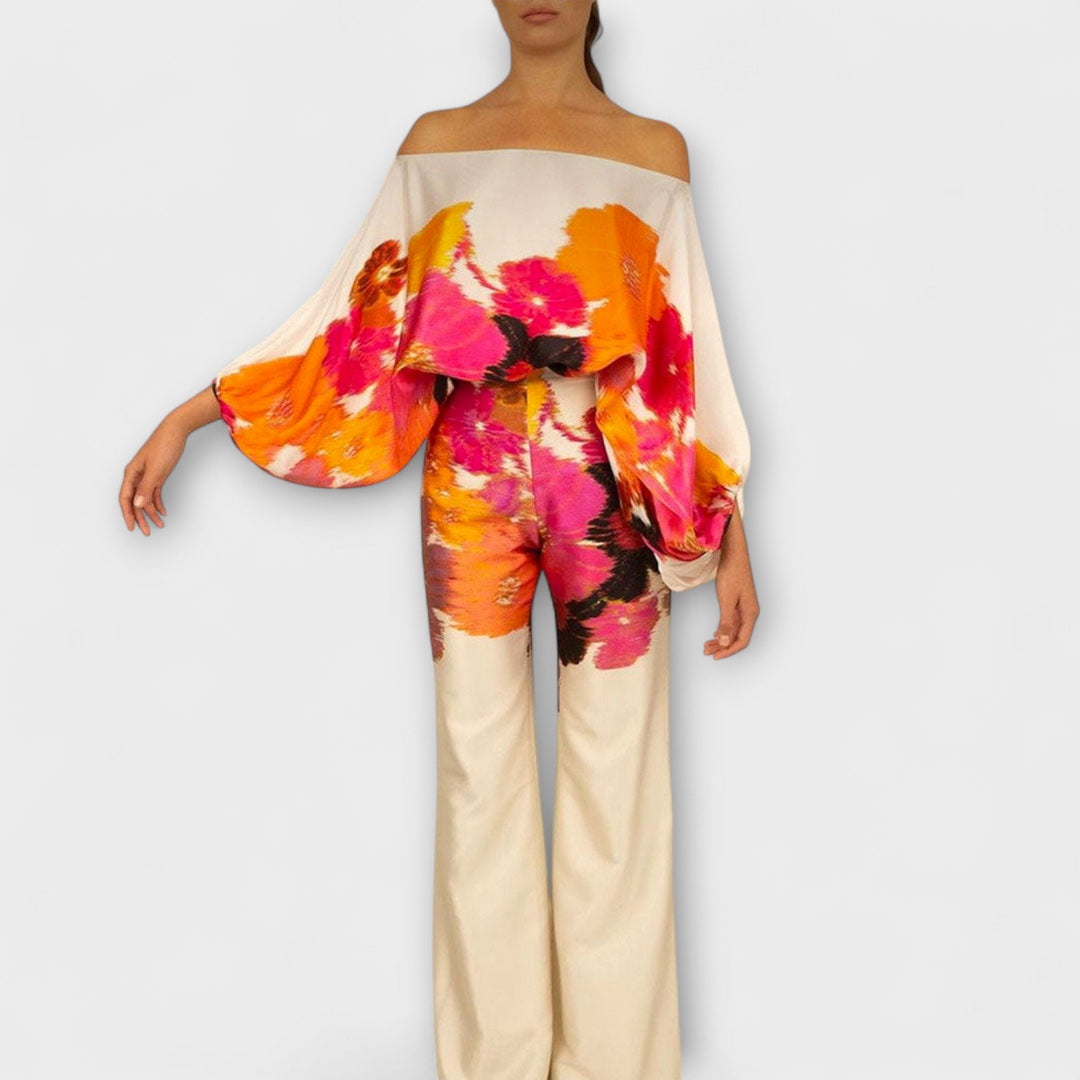 Greta - Ensemble rouge et blanc à motif ondulé