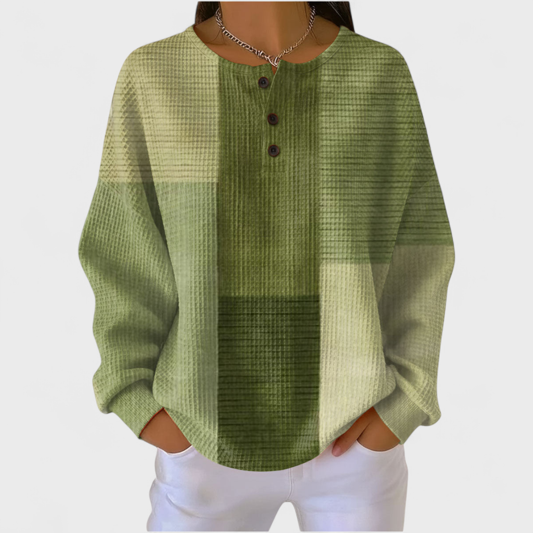 Das Nora | Olivgrüner Pullover mit Colour-Block