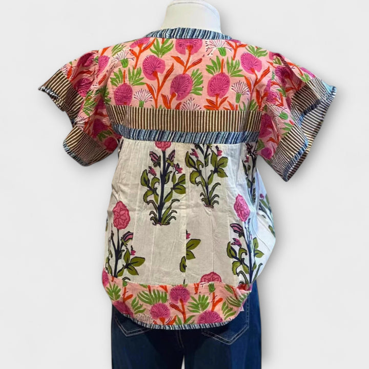 Uriella - Camicetta boho bianca con ricami floreali