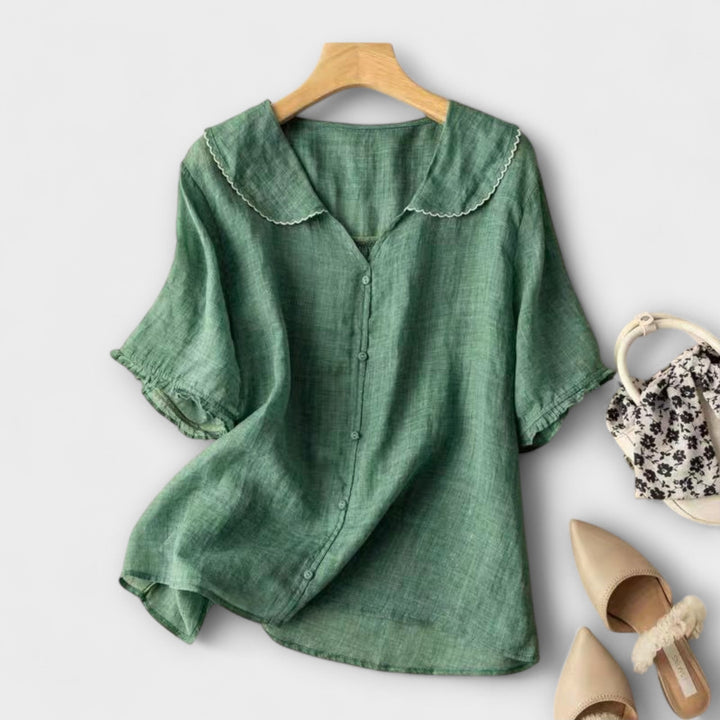 Brenda - Camicia in lino verde con colletto