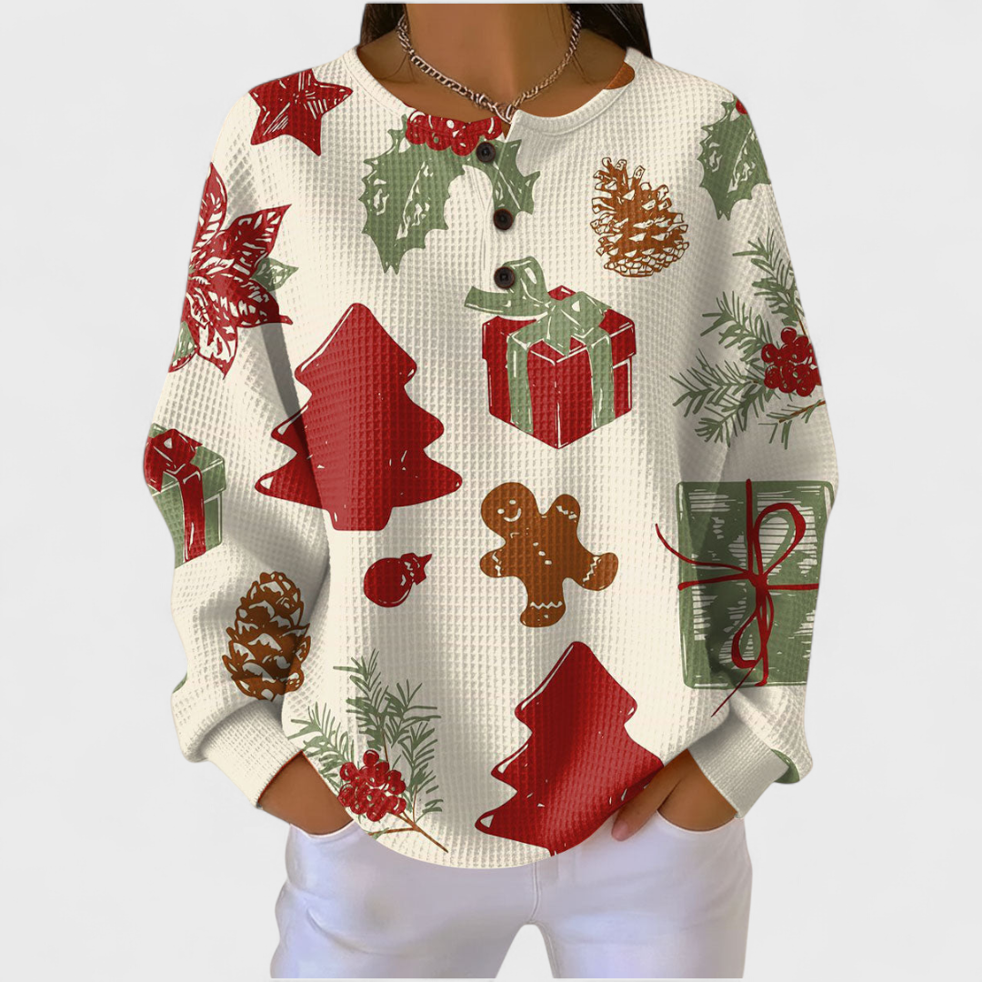 Il Olivia | Maglione color crema con motivi natalizi