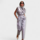 Licht Set - Khakifarbenes elegantes Jumpsuit-Set