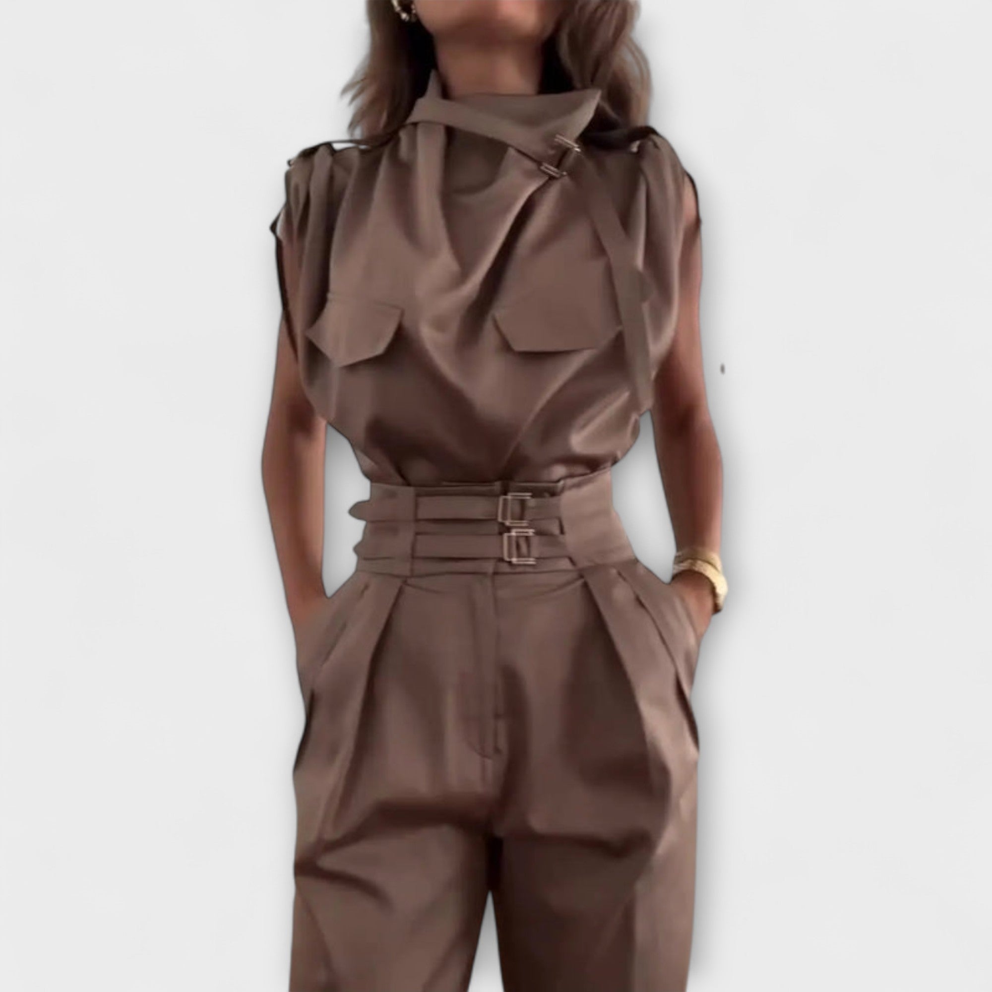 Licht Set - Khakifarbenes elegantes Jumpsuit-Set