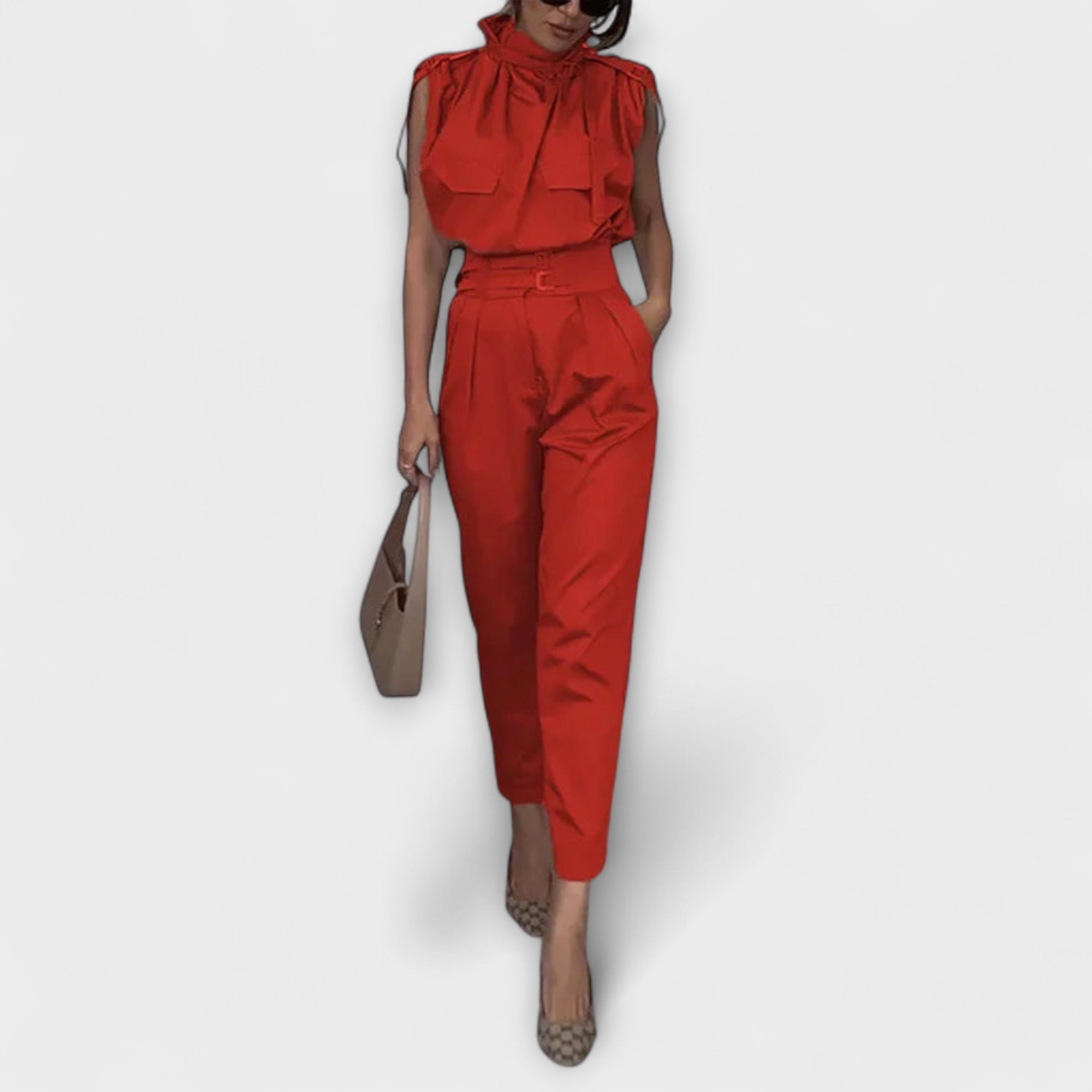 Licht Set - Khakifarbenes elegantes Jumpsuit-Set