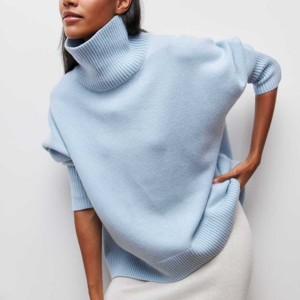 Katrielle - Pull à col roulé confortable bleu clair