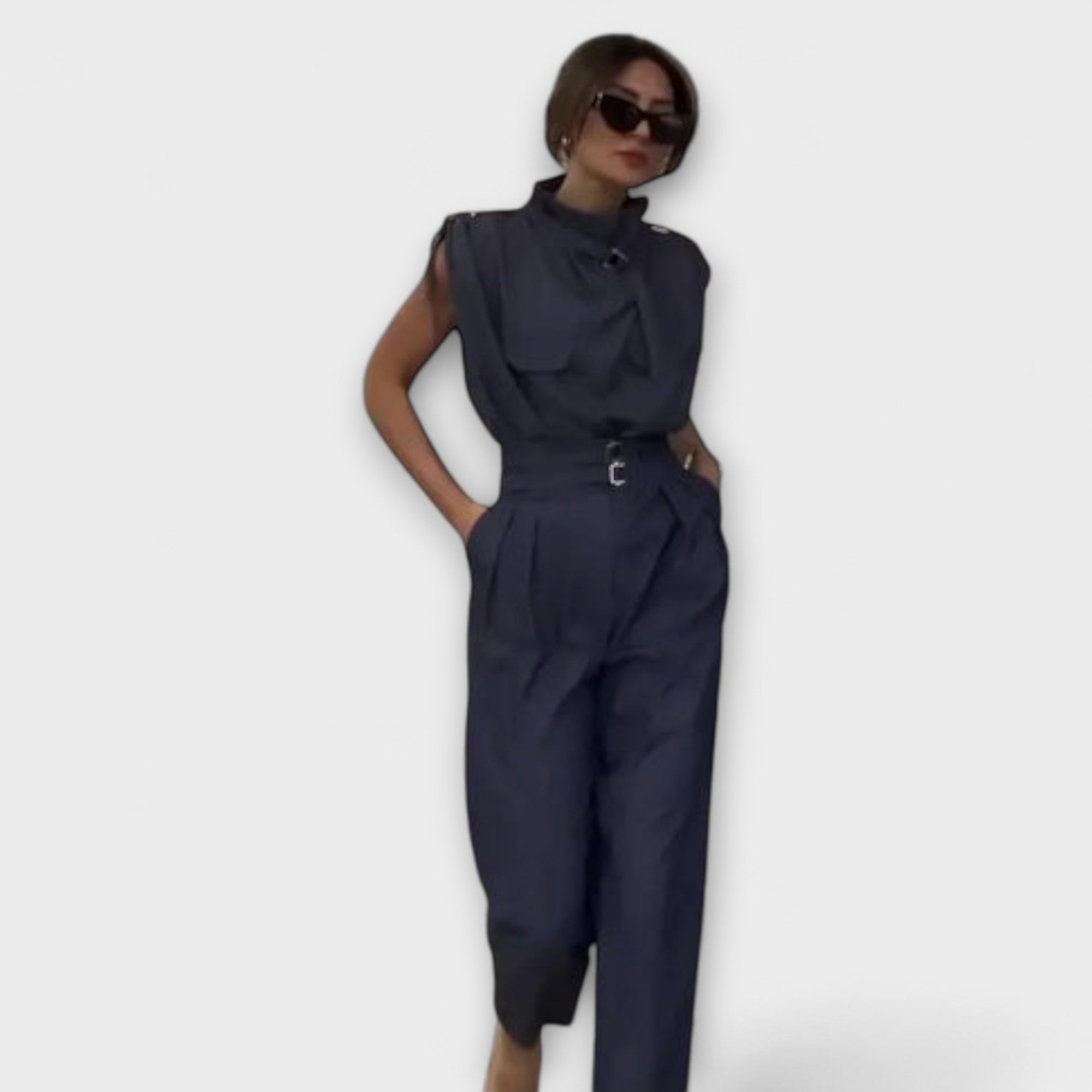 Licht Set - Khakifarbenes elegantes Jumpsuit-Set