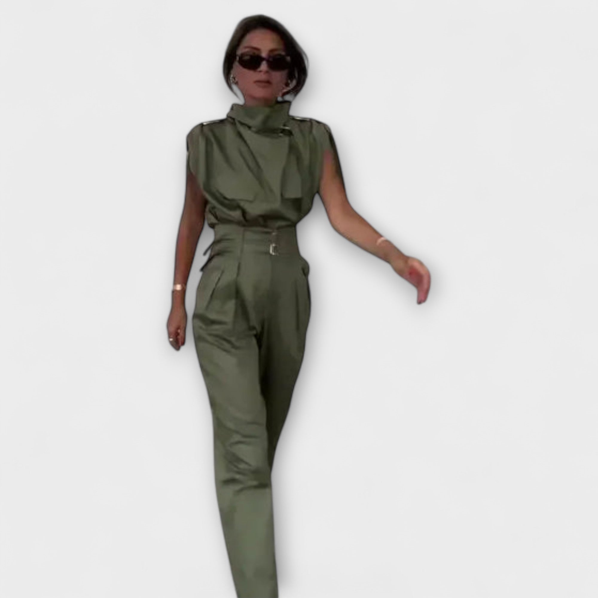 Licht Set - Khakifarbenes elegantes Jumpsuit-Set
