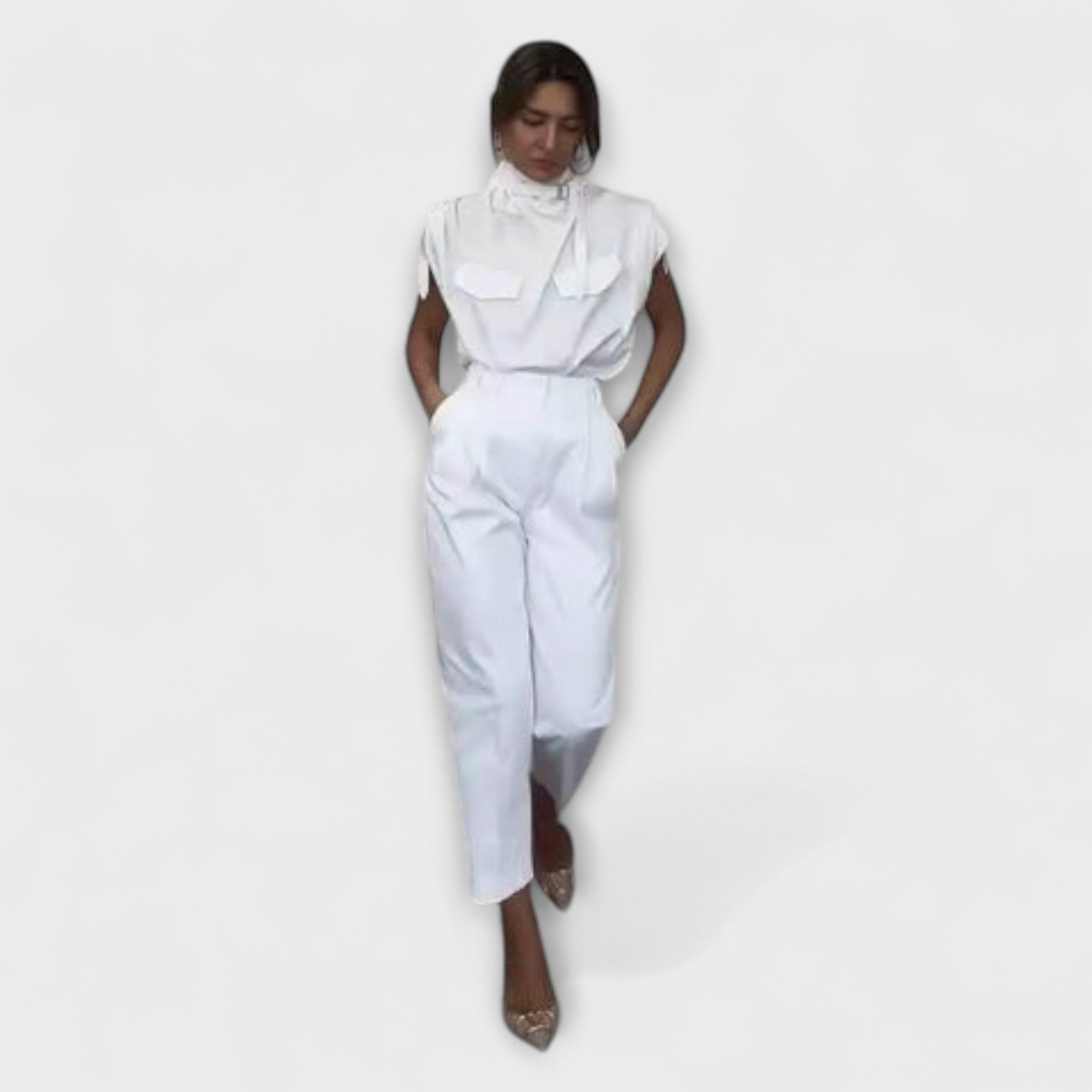 Licht Set - Khakifarbenes elegantes Jumpsuit-Set
