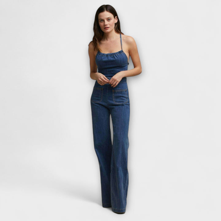Julie - Blauer Denim-Jumpsuit mit Bindeband