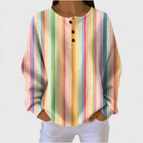 Das Sara | Pullover mit buntem Streifenmuster und Knopfleiste