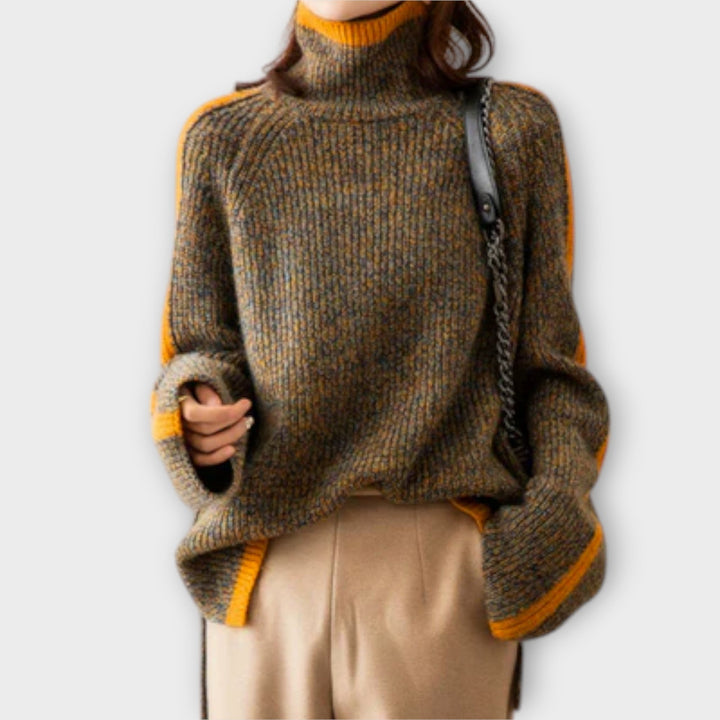 Breseis - Maglione dolcevita vintage marrone a righe