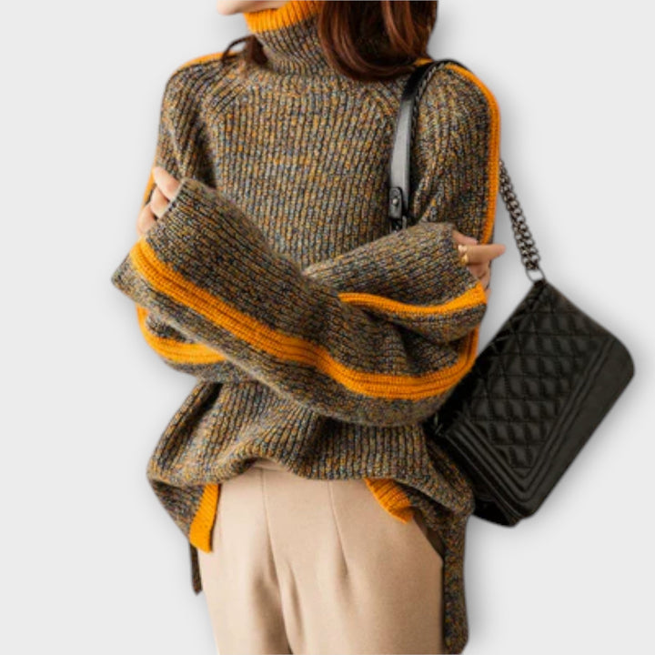 Breseis - Maglione dolcevita vintage marrone a righe