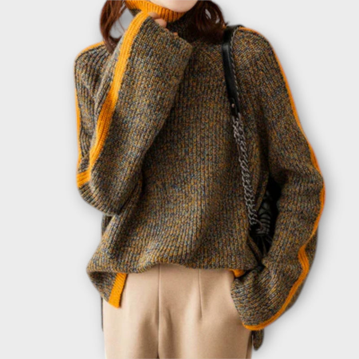 Breseis - Maglione dolcevita vintage marrone a righe