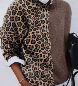Marina - Brauner Pullover mit Leo-Ärmeln