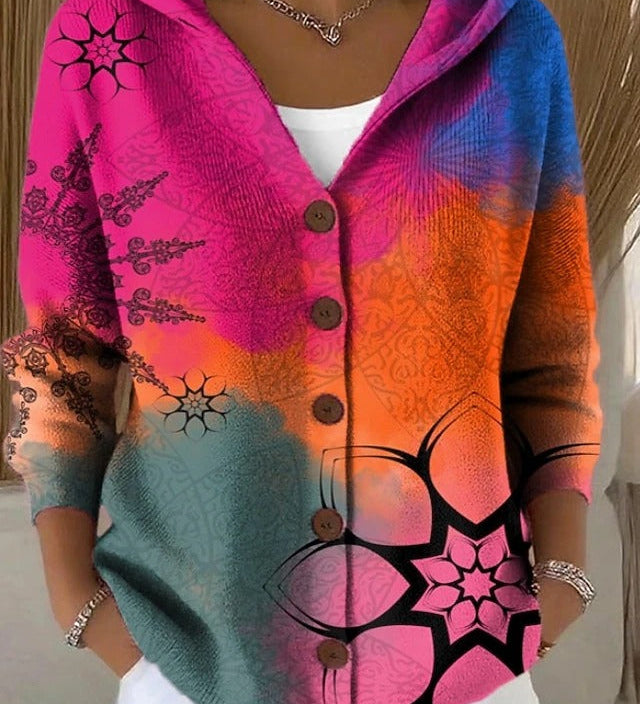Paloma | Bedruckte Strickjacke mit Kapuze