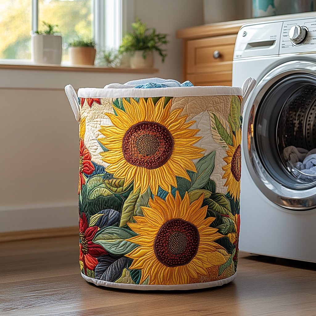 Design-Wäschekorb mit Sonnenblumen