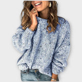Eileen - Beiger gemütlicher Retro-Pullover mit Tupfen