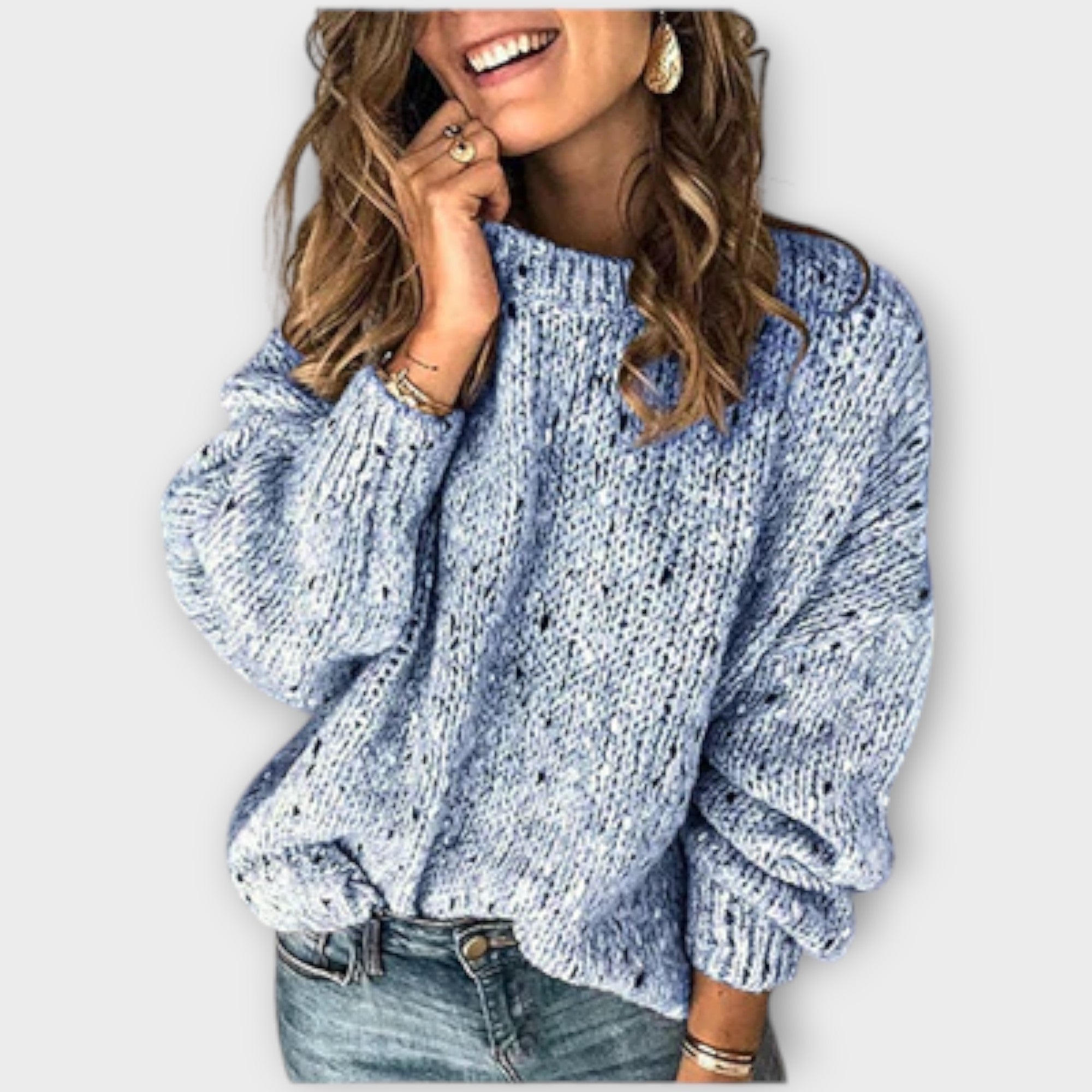 Eileen - Beiger gemütlicher Retro-Pullover mit Tupfen