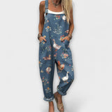Fern - Blaue Latzhose mit Landhausmuster