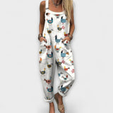 Tilda - Weisse Latzhose mit Hühnermotiv