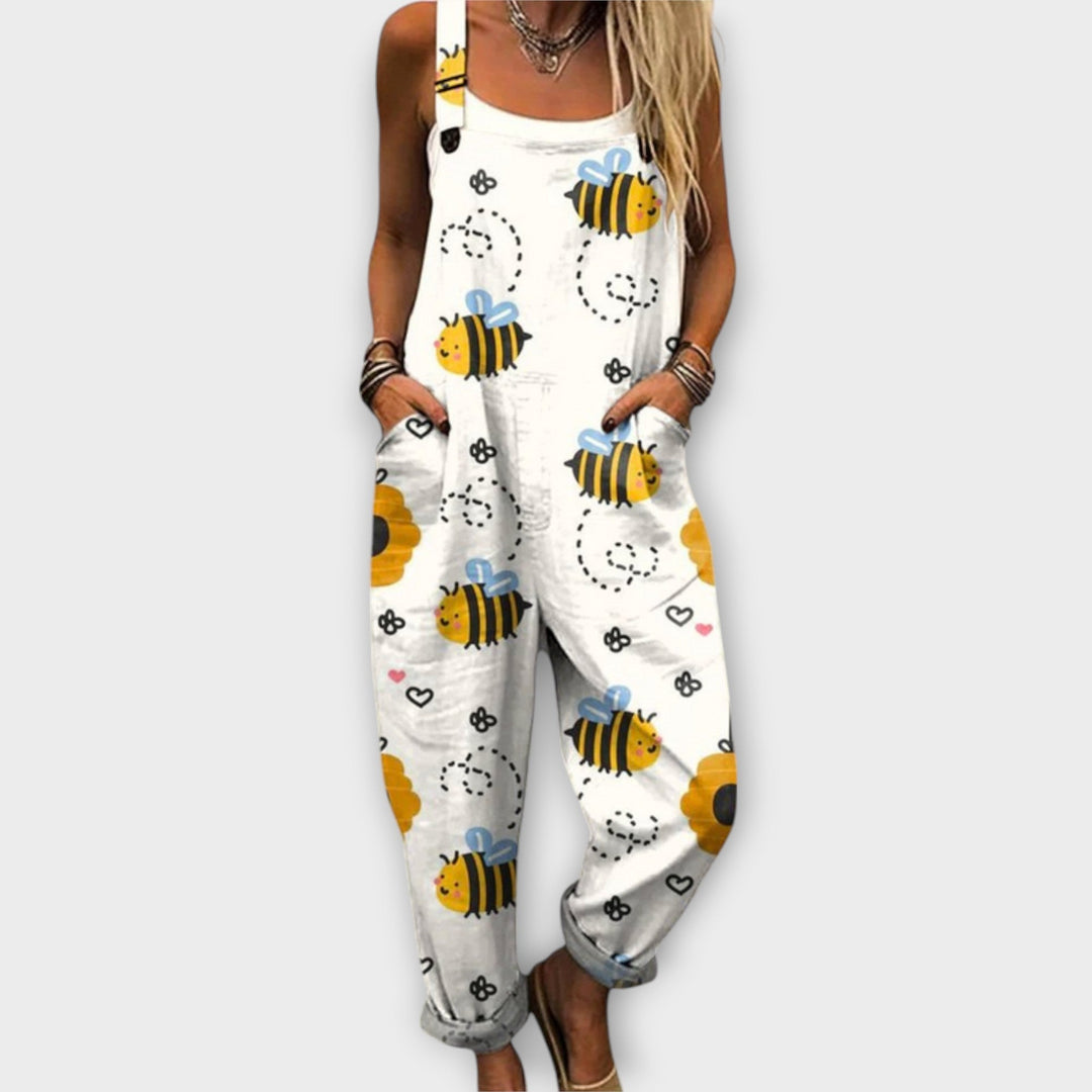 Marlene - Salopette blanche à motif abeilles