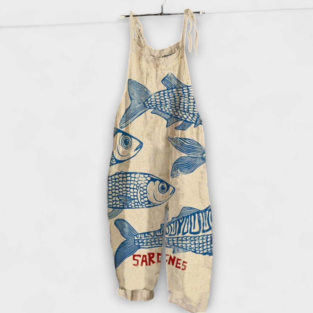 Amy - Salopette beige avec motif sardines
