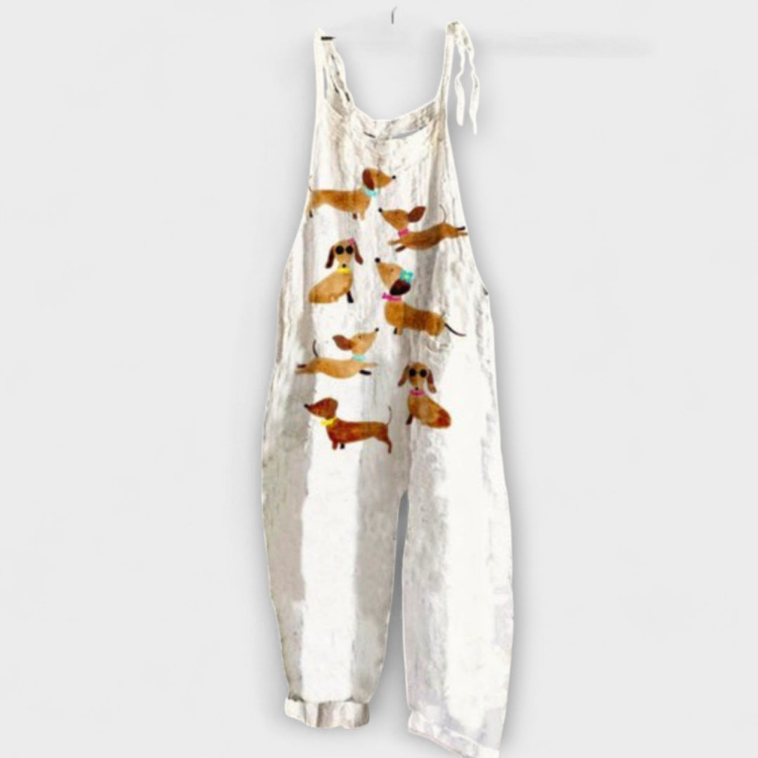Alexandra - Salopette beige à motif renard