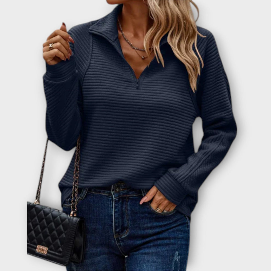 Vilja - Pullover a mezza zip rosa con motivo a coste