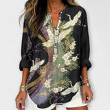 Ellie - Schwarze Bluse mit botanischem Muster