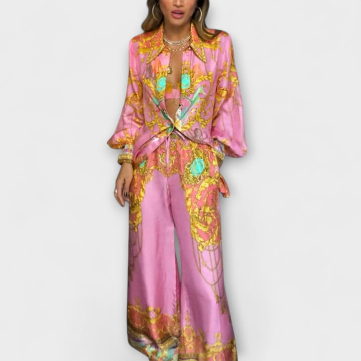 Sage - Ensemble violet et jaune à motif