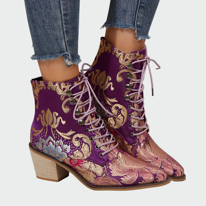 Meda - Bottines en cuir à fleurs