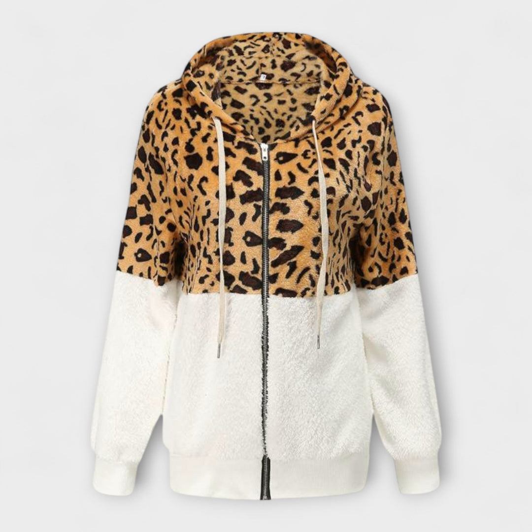 Lea - Felpa con cappuccio in pile con stampa leopardata