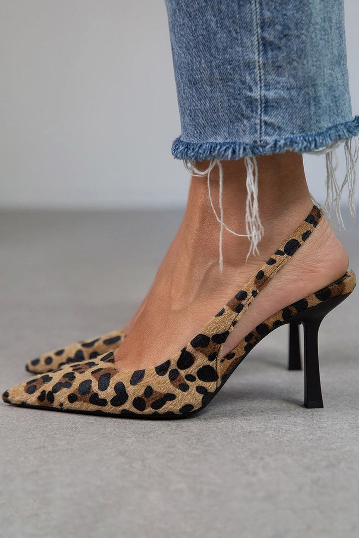 Liorina - Décolleté color kaki con stampa leopardata e punta affusolata