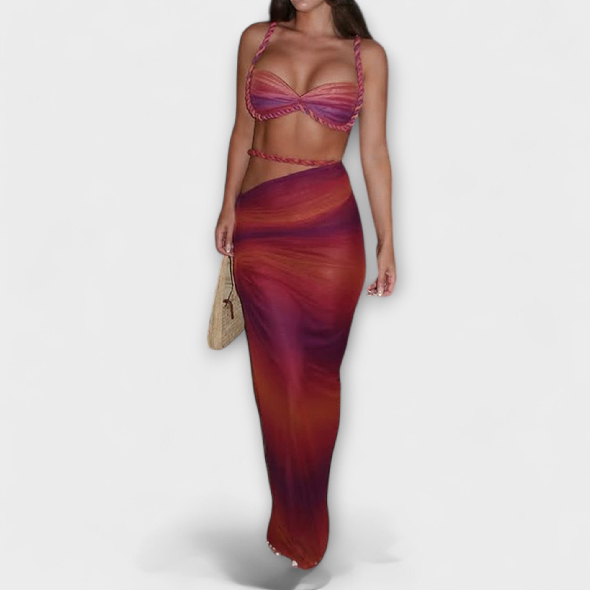 Jane - Blaues Gradient-Set mit Crop-Top und Rock