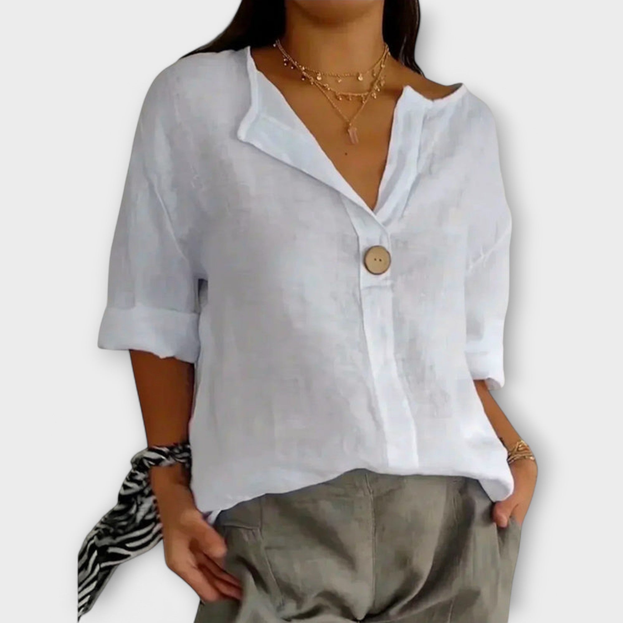 Nicole - Beige elegante Bluse mit V-Ausschnitt