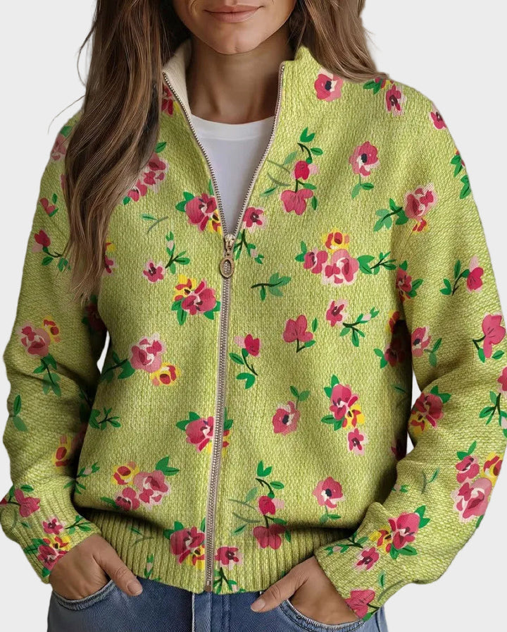 Constance - Cardigan con zip rosa a fiori lime