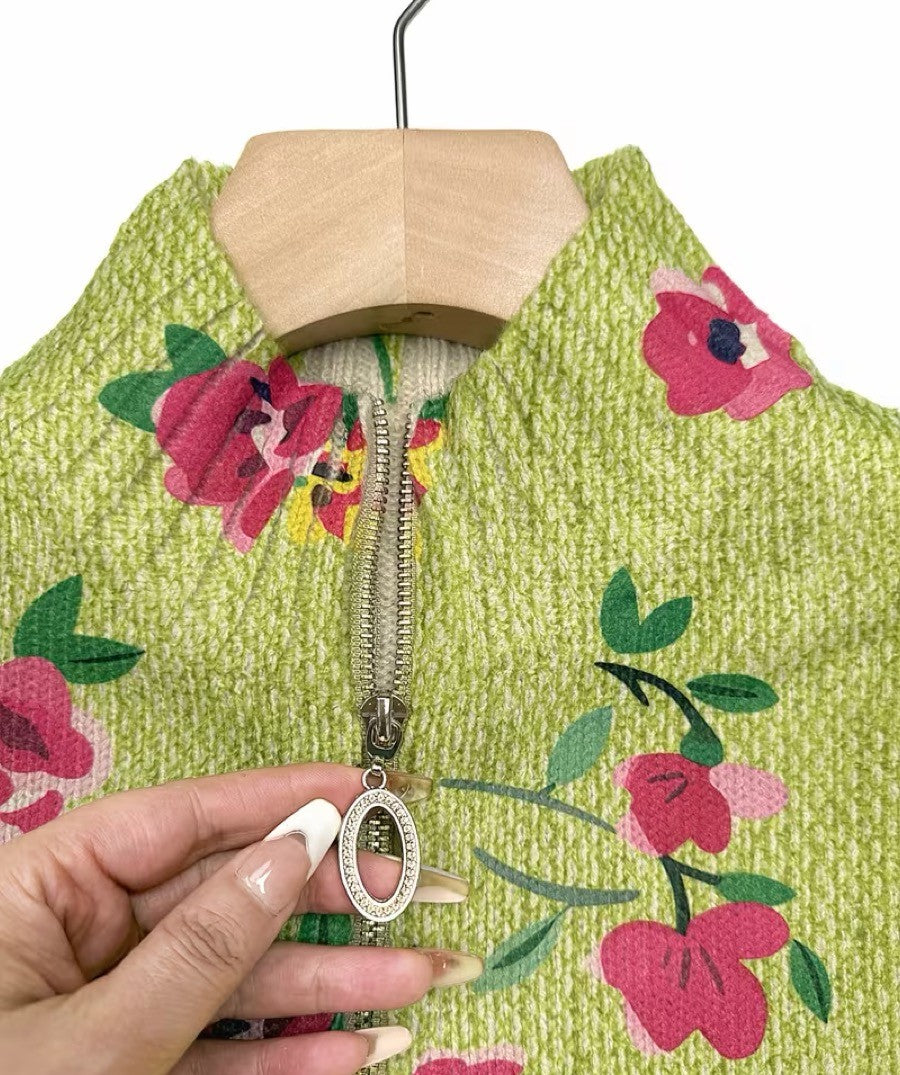 Constance - Cardigan con zip rosa a fiori lime