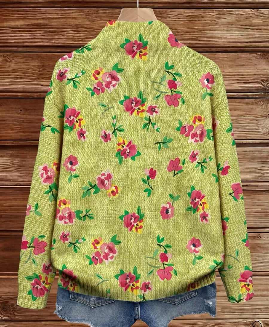 Constance - Cardigan con zip rosa a fiori lime