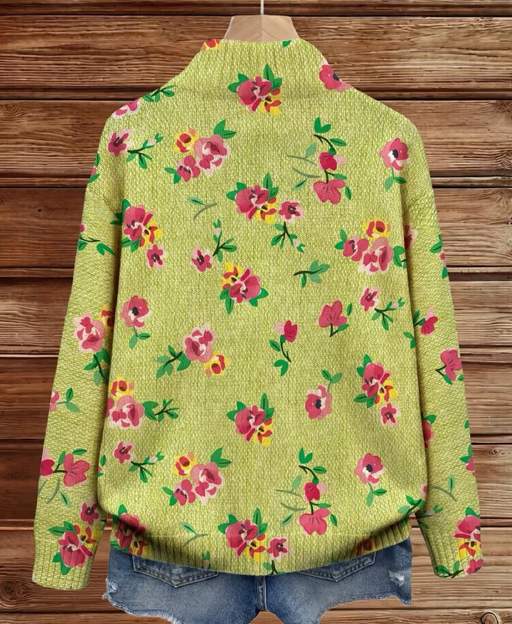Constance - Cardigan con zip rosa a fiori lime