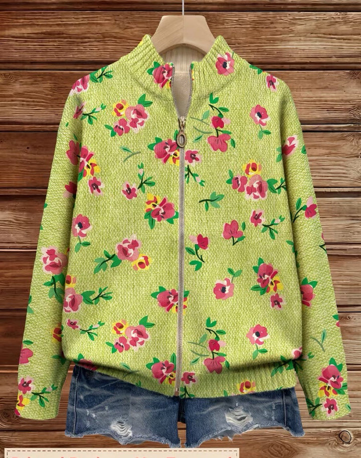 Constance - Cardigan con zip rosa a fiori lime