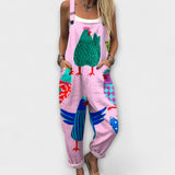 Birdie - Rosa Latzhose mit Hühner- und Vogelmotiv